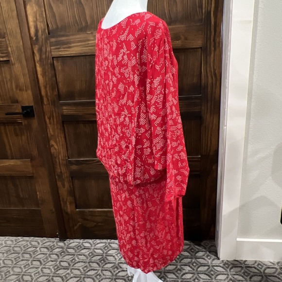 Vintage Red Dress Warren Z Dolman Sleeves Geometric Pattern 80s Midi - Picture 6 of 9